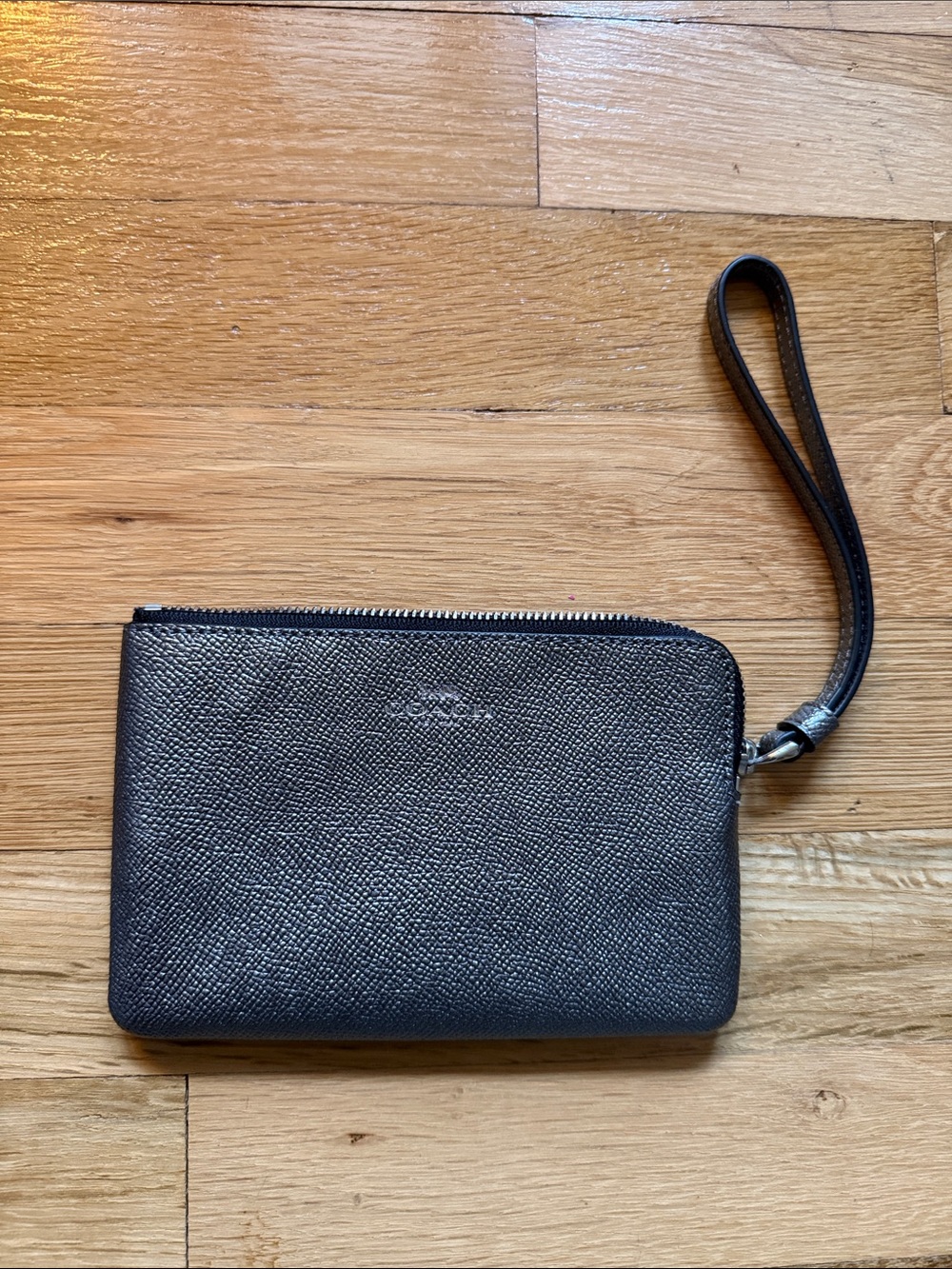 Coach Silver Leather Wristlet Clutch